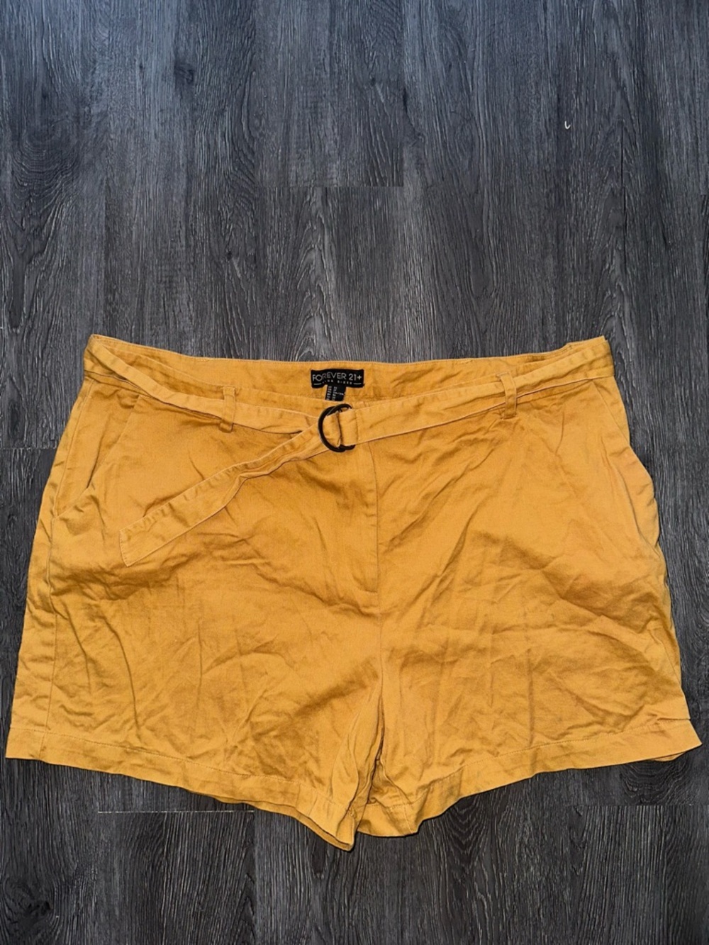 Mustard High-Rise Belted Paperbag Shorts